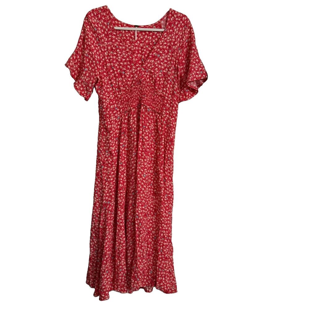 Free People Red Floral Midi Dress